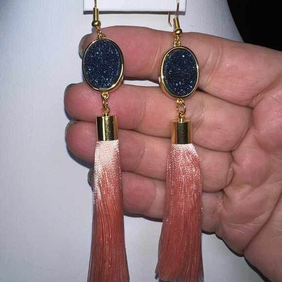 Boho Drusy Tassel Earrings - Picture 4 of 9